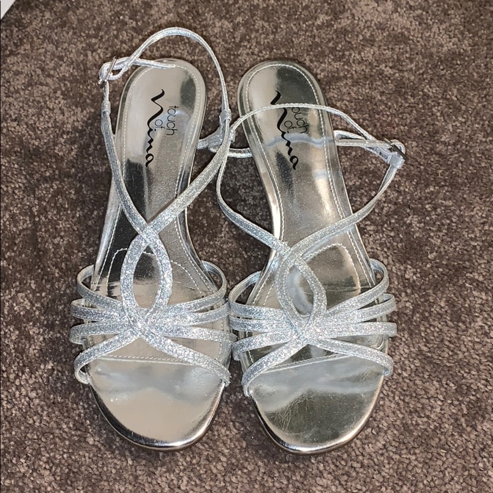 Silver sparkly low heels